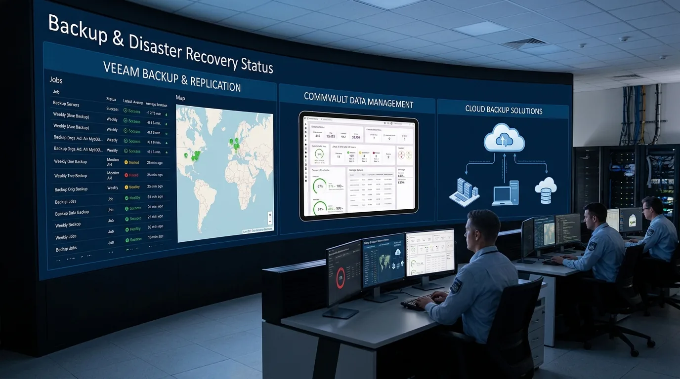 Backup and disaster recovery status wall with Veeam and Commvault