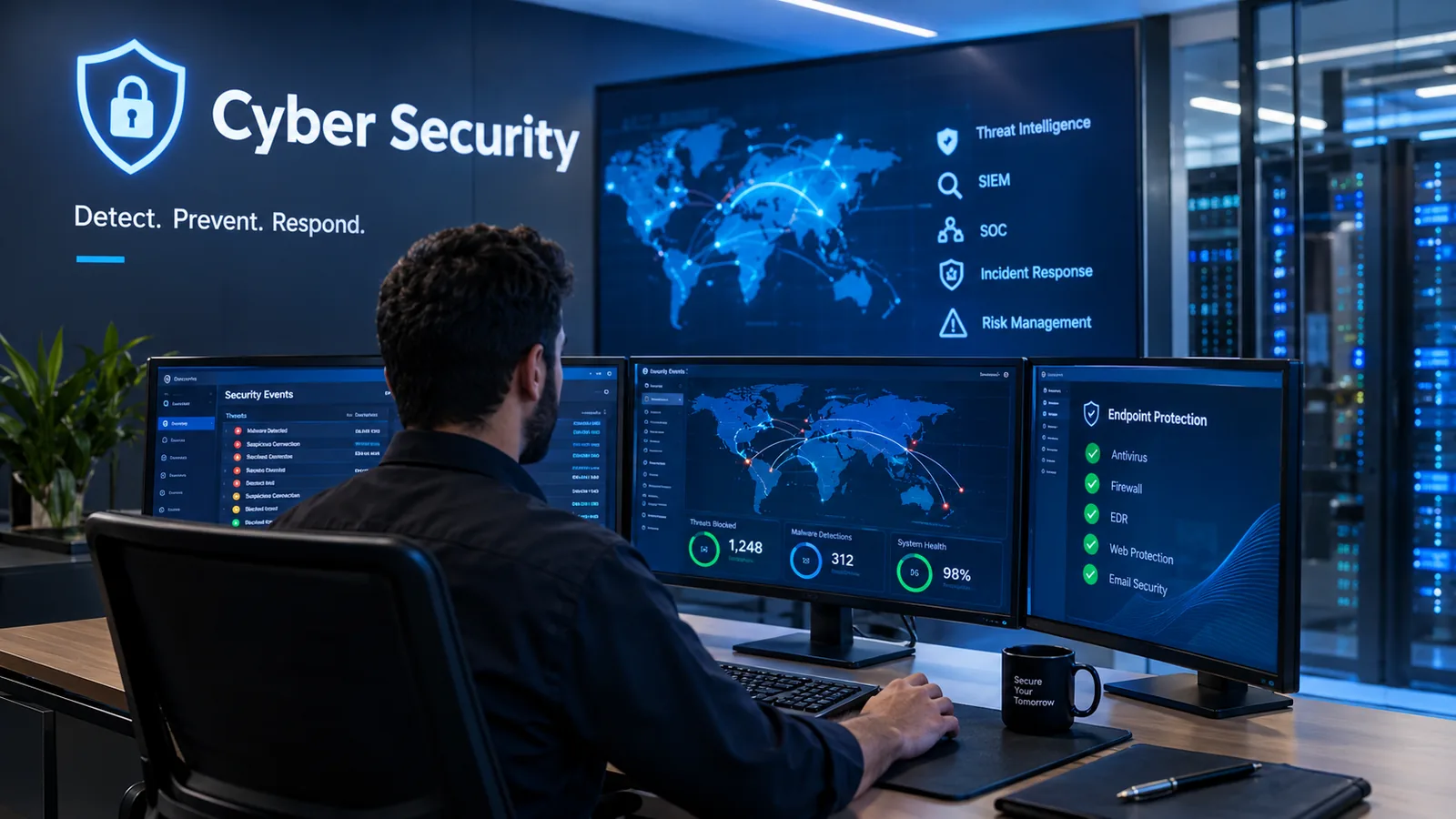 Security analyst monitoring threats in a security operations centre